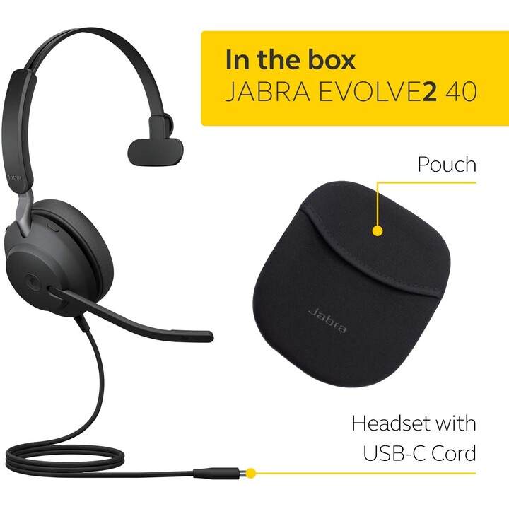 Jabra Evolve2 40 MS kabelgebundenes On-Ear Mono Headset mit Geräuschisolierung 24089-899-899
