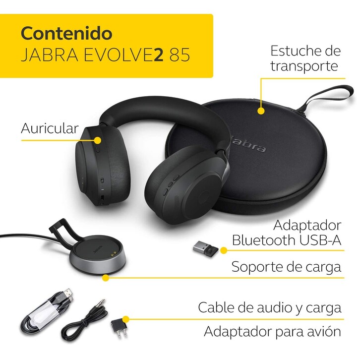 Jabra Evolve2 85 UC stereo headset circumaural wireless, bluetooth, black with charging station 28599-999-989