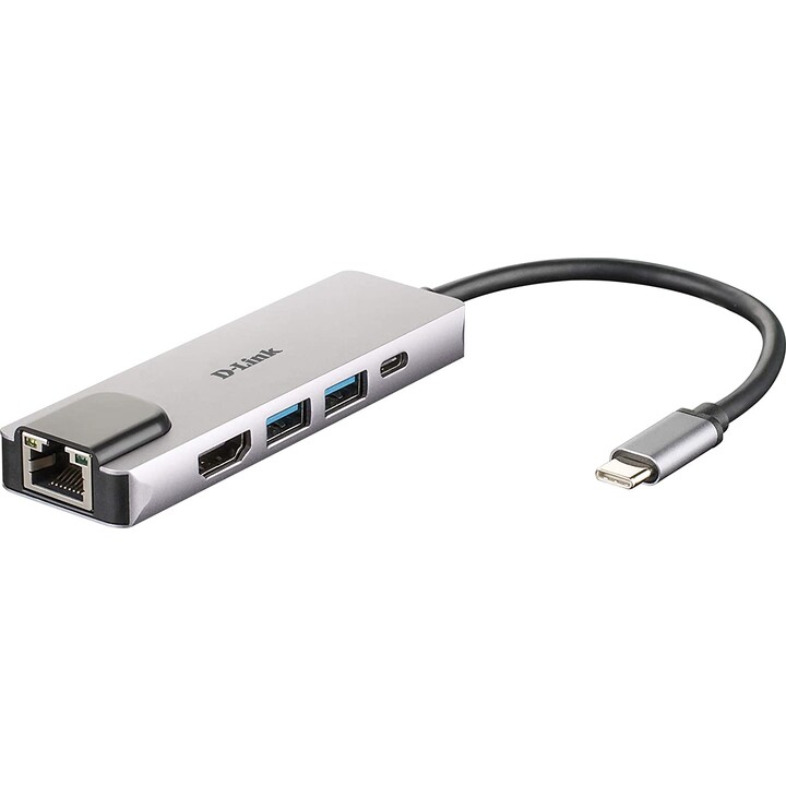 Hub USB-C 5-in-1 D-Link con HDMI/Ethernet e docking station USB-C Thunderbolt 3 (connessione di ricarica fino a 60 W DUB-M520)
