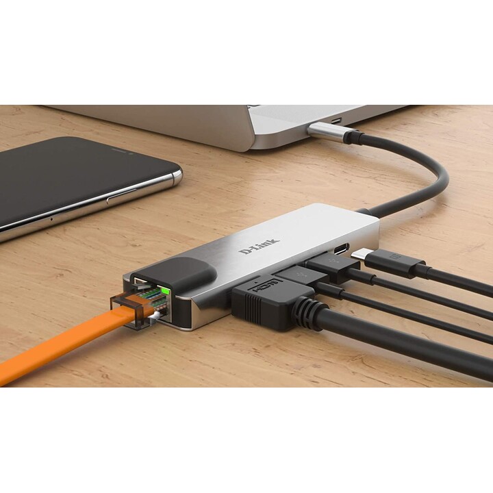 D-Link 5-In-1 USB-C hub with HDMI / Ethernet and USB-C Thunderbolt 3 docking station (up to 60W charging connection DUB-M520)