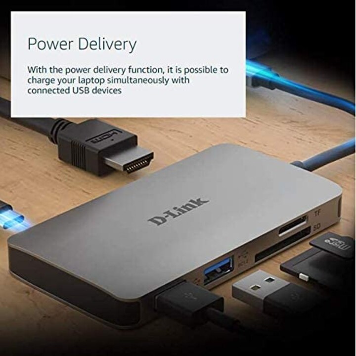 D-Link 5-In-1 USB-C hub with HDMI / Ethernet and USB-C Thunderbolt 3 docking station (up to 60W charging connection DUB-M520)