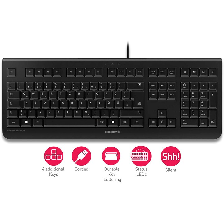 CHERRY KC 1000 wired keyboard, black (the quiet all-round professional)