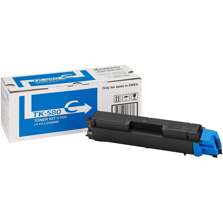 Tóner Kyocera Original TK-580C cian 2.800 páginas (1T02KTCNL0) para ECOSYS P6021cdn, FS-C5150DN