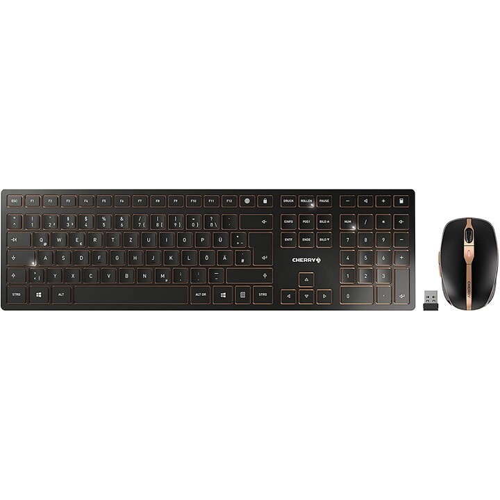 Set desktop wireless CHERRY DW 9100 SLIM (tastiera e mouse, wireless, nero / bronzo)