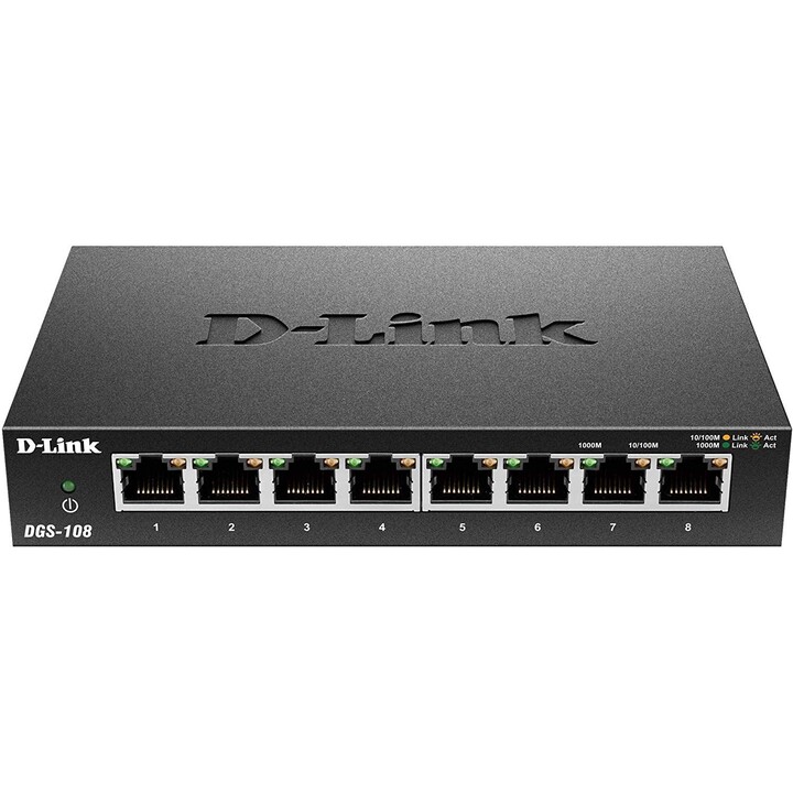 D-Link DGS-108 Switch 8 Port 10/100/1000Mbps Nero