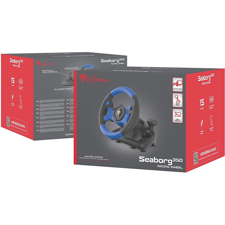 GENESIS SEABORG 350 Volante + Pedali Nintendo Switch, PC, PlayStation 4, Playstation 3, Xbox 360, Xbox One USB Nero, Blu