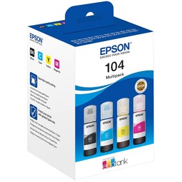Pacote de tinta de recarga Epson EcoTank 104 Original com 4 BK / C / M / Y 27.000 páginas (C13T00P640)