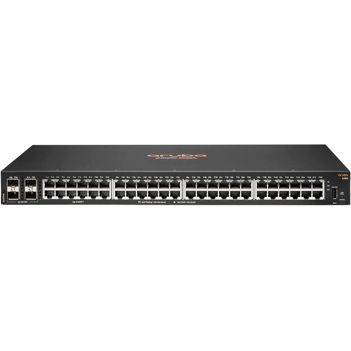 HPE Aruba 6100 48G 4SFP + Switch L3 gerenciado + 4 x 1/10 Gigabit SFP + fluxo de ar lateral (JL676A)
