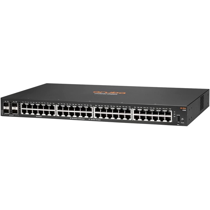 Conmutador HPE Aruba 6100 48G 4SFP + L3 administrado + 4 x 1/10 Gigabit SFP + flujo de aire lateral (JL676A)