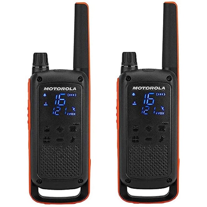 Rádio bidirecional Motorola T82 Twin Pack com 16 canais, preto, laranja