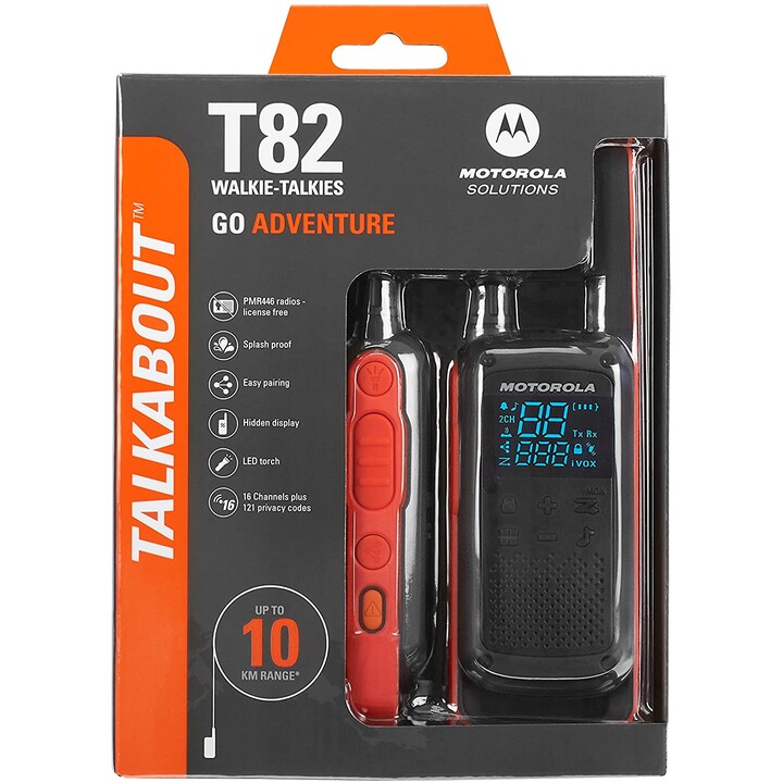 Rádio bidirecional Motorola T82 Twin Pack com 16 canais, preto, laranja