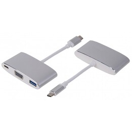Adattatore multiporta di ricarica da USB-C (m) a VGA e USB 3.0 (f) e USB-C, alluminio, argento