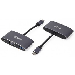 Adaptateur multiport de chargement USB-C (m) vers VGA & USB 3.0 (f) & USB-C, aluminium, gris sidéral