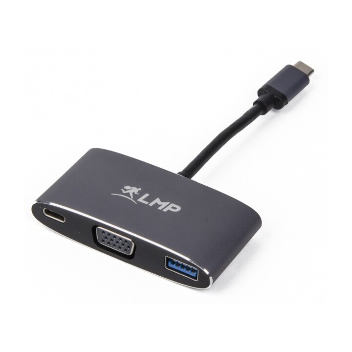 Adaptador multiporta de carregamento USB-C (m) para VGA e USB 3.0 (f) e USB-C, alumínio, cinza espacial