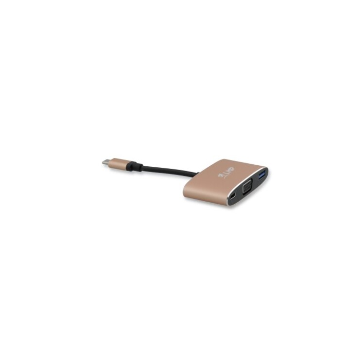 USB-C (m) auf VGA & USB 3.0 (w) & USB-C Lade Multiport Adapter, Aluminium, gold *Neu