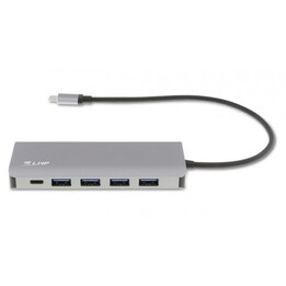 USB-C Hub, 7 port USB-A (4) & USB-C (3) hub, charging function (BC1.2), external power supply (36W), space gray