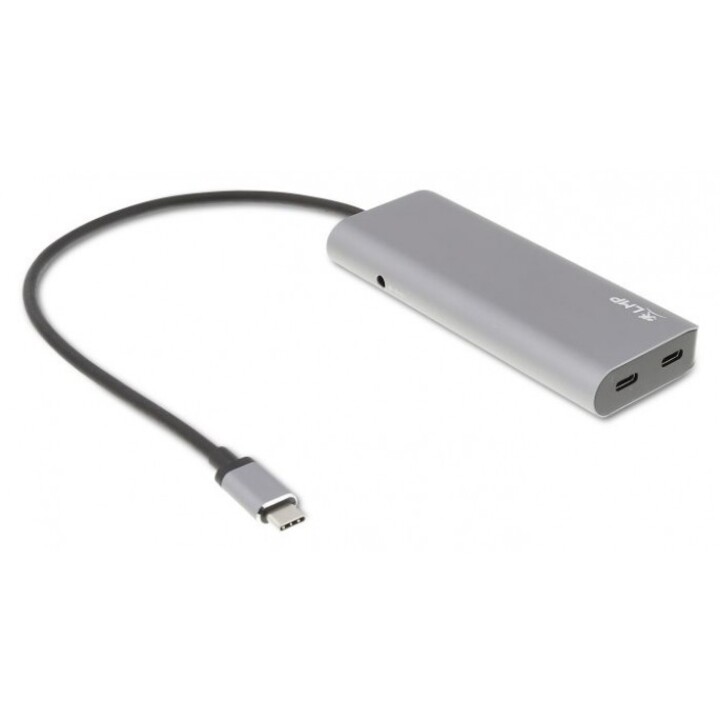 USB-C Hub, 7 port USB-A (4) & USB-C (3) hub, charging function (BC1.2), external power supply (36W), space gray