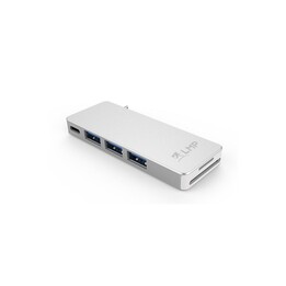 USB-C Basic Hub 6 Port, 3x USB 3.0 (1x 1.5A Output), SD/microSD, USB-C (PD), Alu, silver