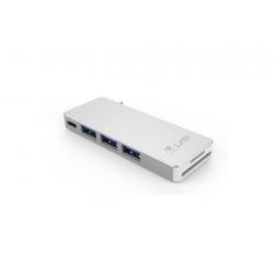 USB-C Basic Hub 6 Port, 3x USB 3.0 (1x 1.5A Output), SD/microSD, USB-C (PD), Alu, silver - Imagen 1