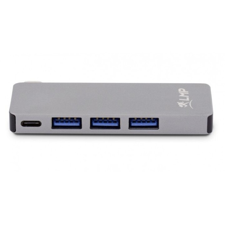 USB-C Basic Hub 6 Port, 3x USB 3.0 (1x 1,5A Ausgang), SD/microSD, USB-C (PD), Alu, spacegrau