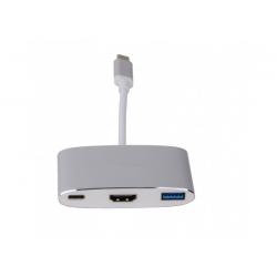 USB-C (m) to HDMI [4Kx2K] (f) & USB 3.0 (f) & USB-C charging Multiport Adapter, silver - Imagen 1