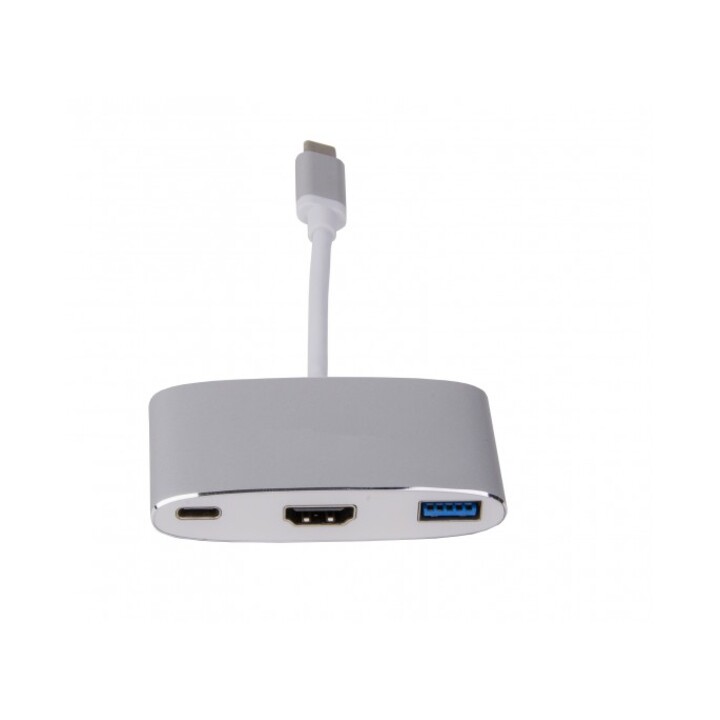 Adaptador multipuerto de carga USB-C (m) a HDMI [4Kx2K] (f) y USB 3.0 (f) y USB-C, plateado