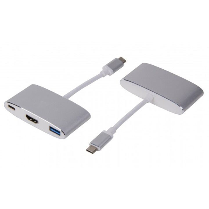 Adaptador multipuerto de carga USB-C (m) a HDMI [4Kx2K] (f) y USB 3.0 (f) y USB-C, plateado