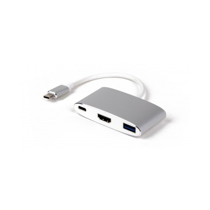 Adaptador multipuerto de carga USB-C (m) a HDMI [4Kx2K] (f) y USB 3.0 (f) y USB-C, plateado