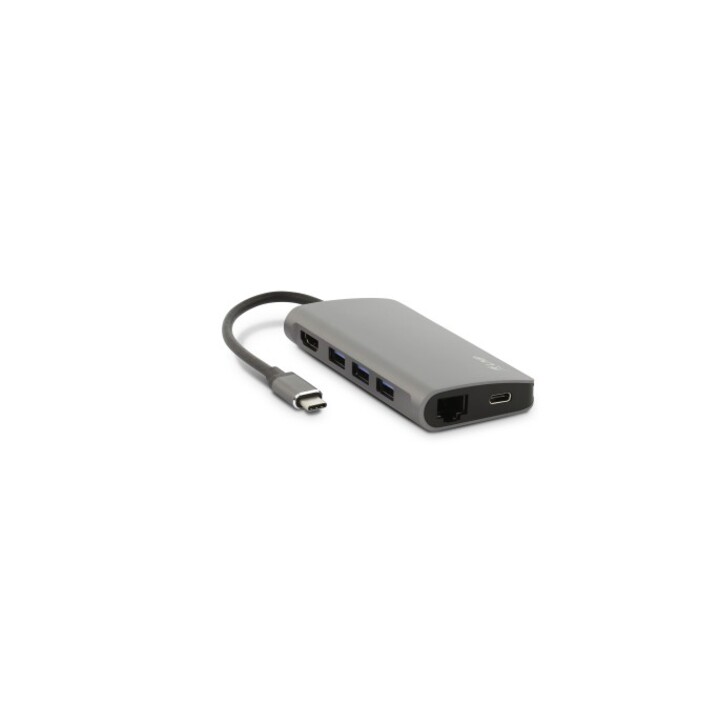 Mini Dock USB-C 8 ports avec HDMI, 3x USB 3.0, Ethernet, SD/MicroSD, chargement USB-C, Gris sidéral
