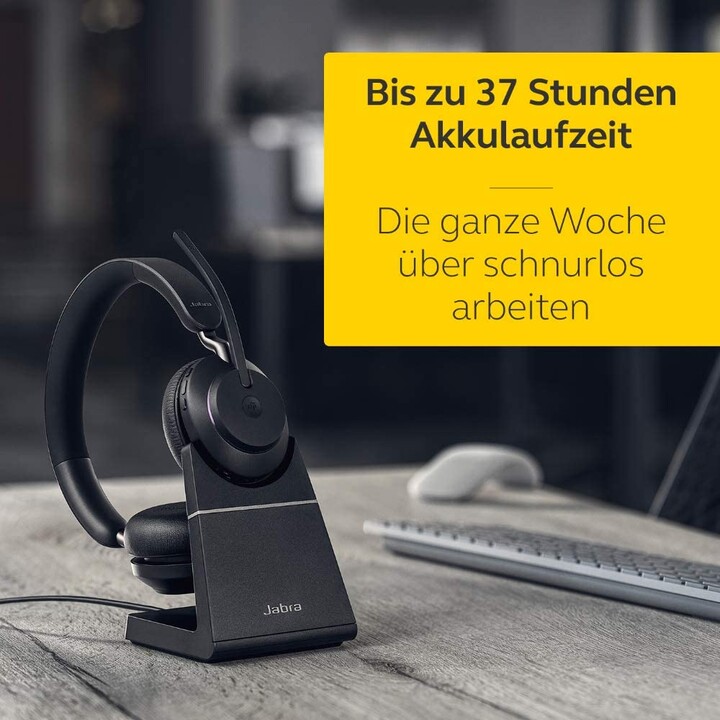 Jabra Evolve2 65 UC Stereo Bluetooth On-Ear Headset with charging station black 26599-989-988