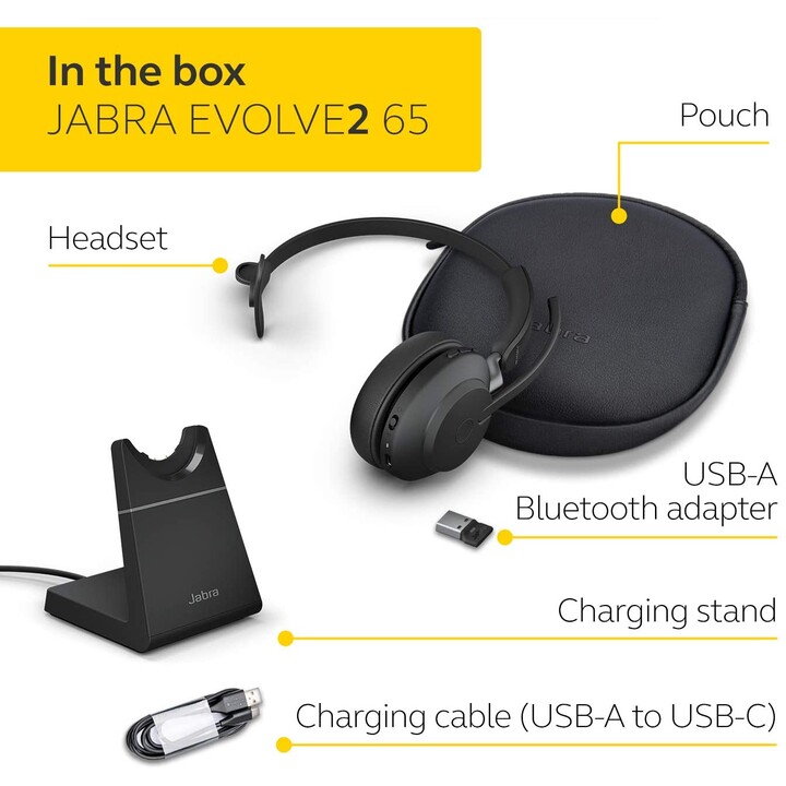 Jabra Evolve2 65 UC Mono Headset On-Ear conversível, Bluetooth, sem fio