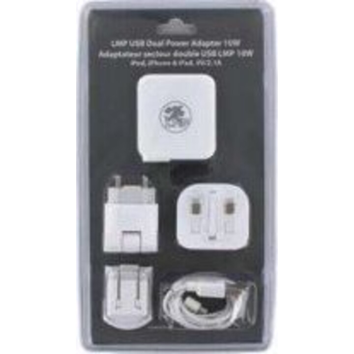 Adaptador de alimentación dual USB 10W, enchufes Euro / USA / UK, iPod, iPhone y iPad, 5V / 2.1A, cable USB Lightning
