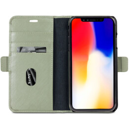 dbramante1928 New York capa tipo fólio para iPhone XR em couro saffiano verde oliva