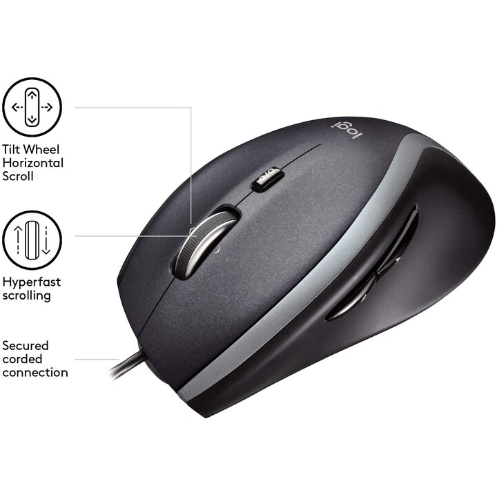 Mouse láser con cable Logitech M500 (con cable, negro)