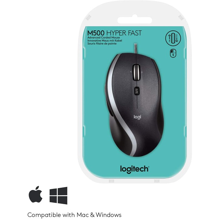 Mouse a laser com fio Logitech M500 (com fio, preto)