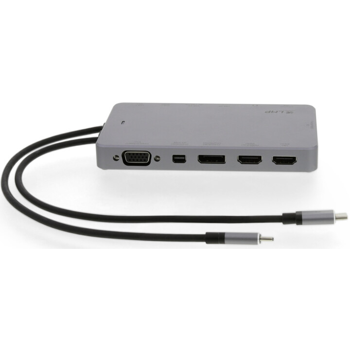 USB-C Display Dock 2 4K 12 puertos, 2x HDMI, Mini-DP, DP, DVI, VGA, Eth., 2x USB 3.0, 2x USB-C, aluminio, gris espacial