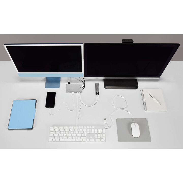 USB-C Display Dock 2 4K 12 puertos, 2x HDMI, Mini-DP, DP, DVI, VGA, Eth., 2x USB 3.0, 2x USB-C, aluminio, gris espacial