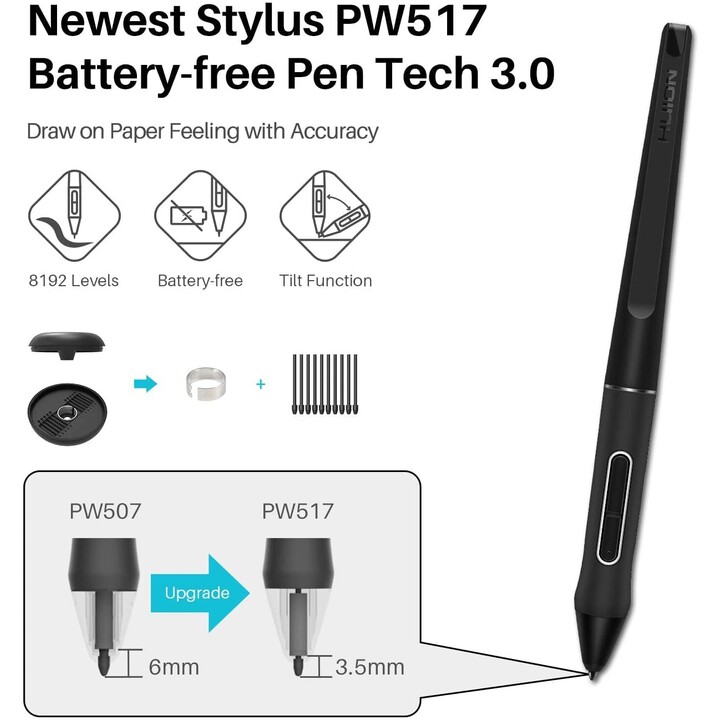 Tablet digitalizzatore HUION Kamvas 13 5080 linee per pollice 293,76 x 165,24 mm USB Nero