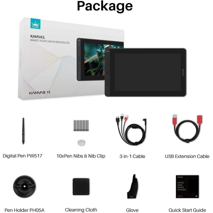 HUION Kamvas 13 tableta digitalizadora 5080 líneas por pulgada 293,76 x 165,24 mm USB Negro