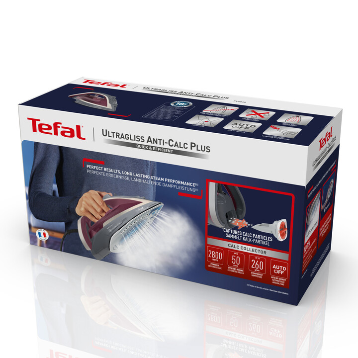 Tefal Ultragliss Anti-Calc Plus FV6840E0 plancha Plancha a vapor 2800 W Púrpura, Plata