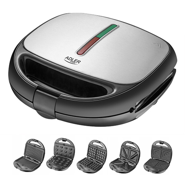 Adler AD 3040 gaufrier et appareil à croque-monsieur 1200 W Noir, Gris