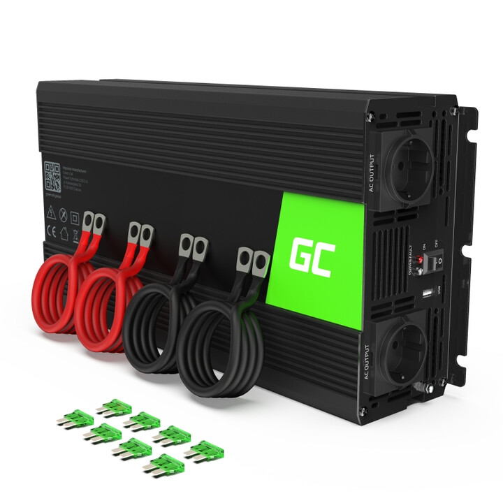 Inversor de energia INV12 Green Cell e adaptador Auto 3000 W preto