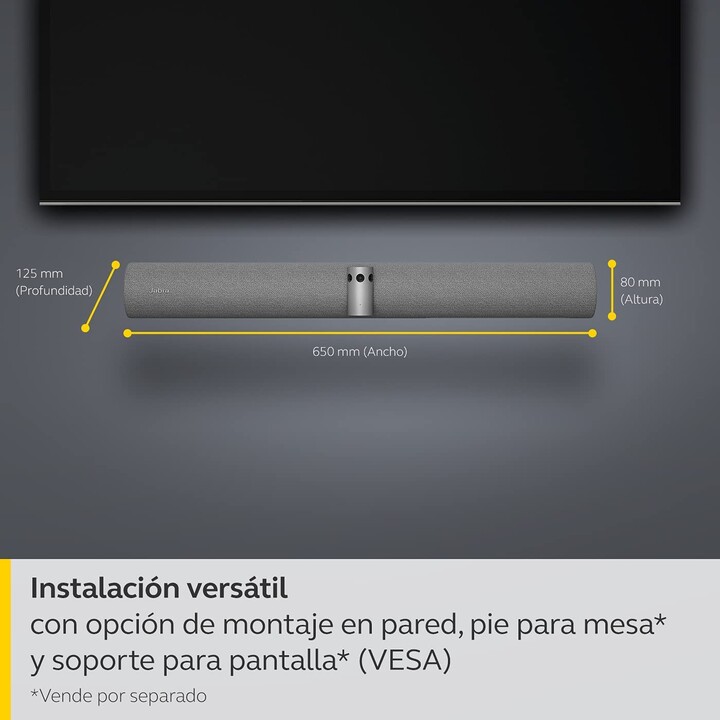 Barra de vídeo gris Jabra PanaCast 50 (4K, altavoces, micrófono, Ethernet, USB 2.0, Wi-Fi, USB-C)