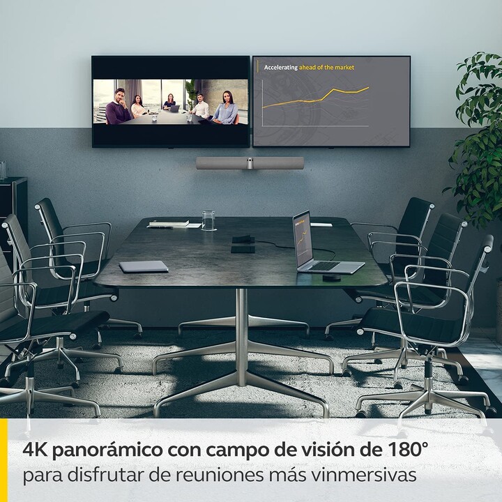 Barra de vídeo gris Jabra PanaCast 50 (4K, altavoces, micrófono, Ethernet, USB 2.0, Wi-Fi, USB-C)