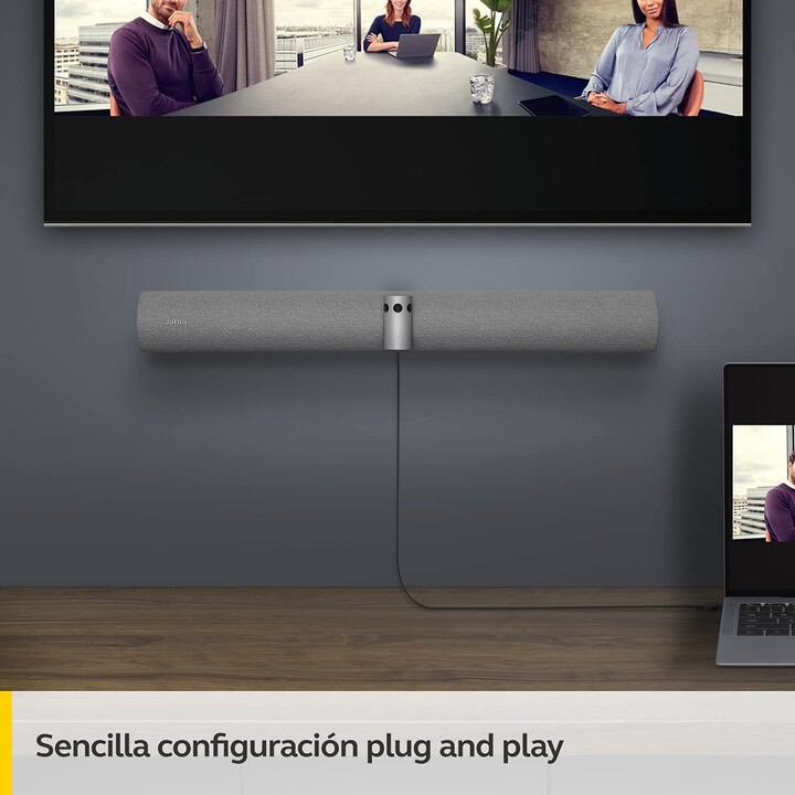 Barra de vídeo gris Jabra PanaCast 50 (4K, altavoces, micrófono, Ethernet, USB 2.0, Wi-Fi, USB-C)