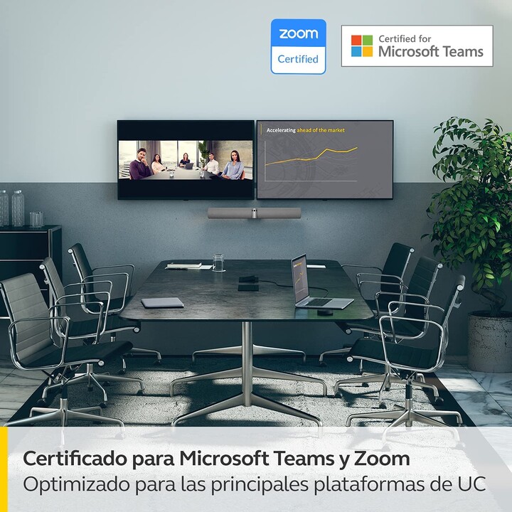 Barra de vídeo gris Jabra PanaCast 50 (4K, altavoces, micrófono, Ethernet, USB 2.0, Wi-Fi, USB-C)