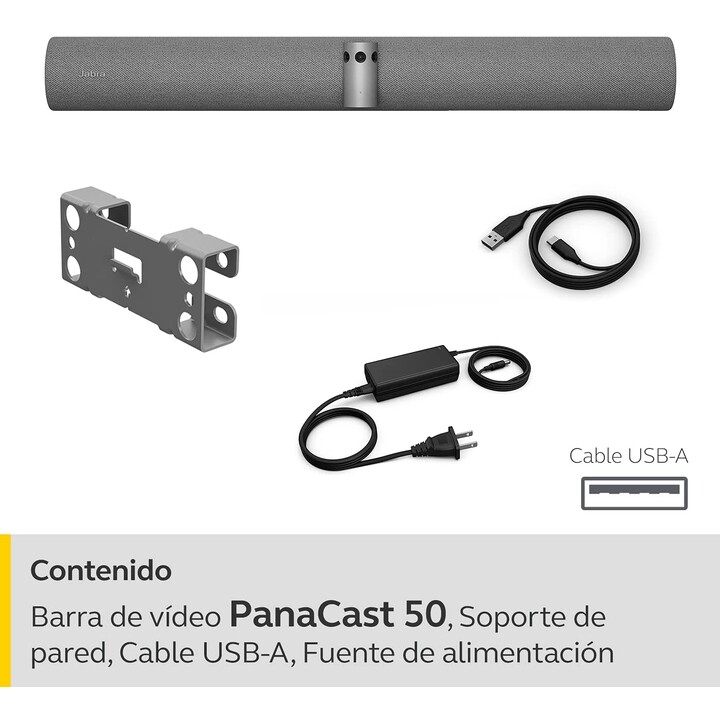 Barra de vídeo gris Jabra PanaCast 50 (4K, altavoces, micrófono, Ethernet, USB 2.0, Wi-Fi, USB-C)