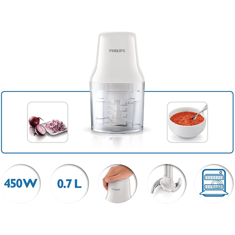Philips Daily Collection Picadora 450 W con recipiente de plástico de 0,7 l y 2 cuchillas