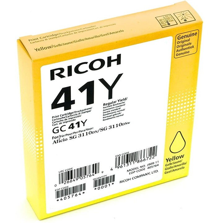 Cartouche d'imprimante Ricoh Original Type GC 41Y jaune 2 200 pages (405764) pour 3110DN / DNw / SFNw, 3100SNw, 3120B SFNw,