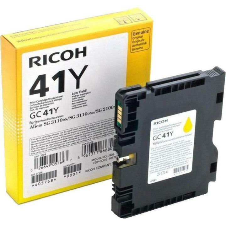 Cartouche d'imprimante Ricoh Original Type GC 41Y jaune 2 200 pages (405764) pour 3110DN / DNw / SFNw, 3100SNw, 3120B SFNw,